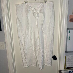 NWOT Lands End Pants Women's Linen Tie Front Wide Leg Capris White Size 1x (015)